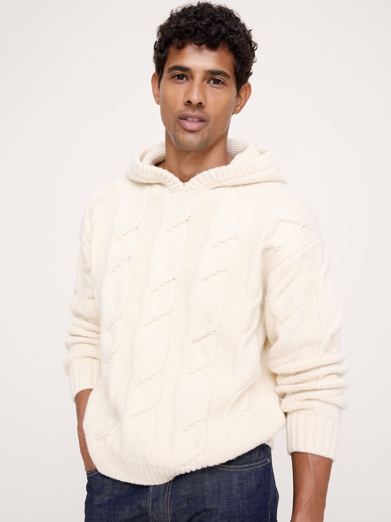 Wool-Blend Cable-Knit Sweater Hoodie