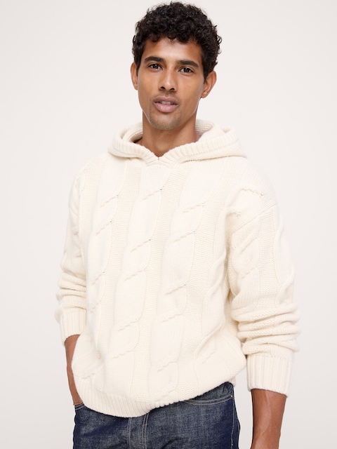 Wool-Blend Cable-Knit Sweater Hoodie