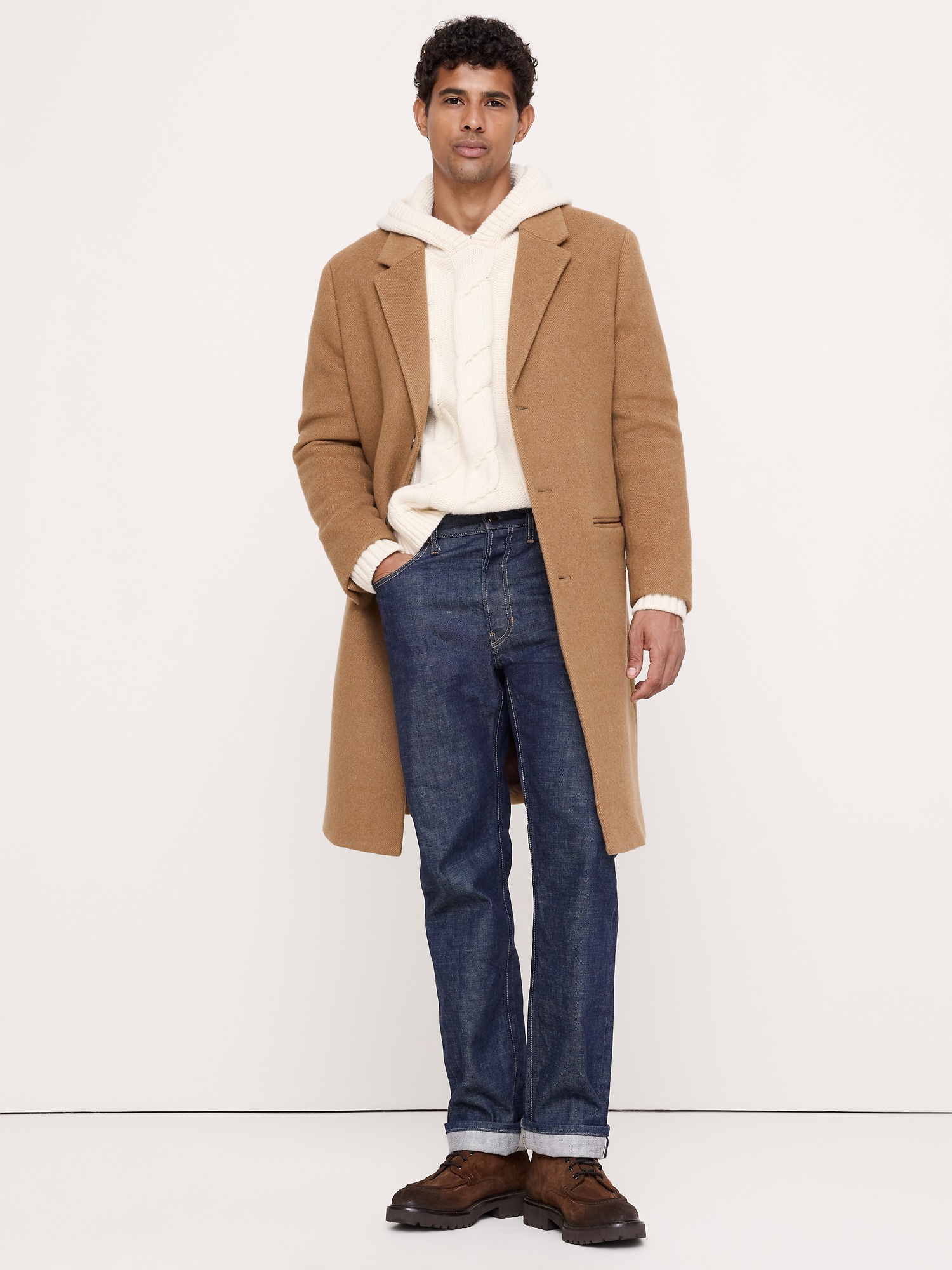 Мужское худи Banana Republic Wool-Blend Cable-Knit, цвет: Кремовый белый — фото 3