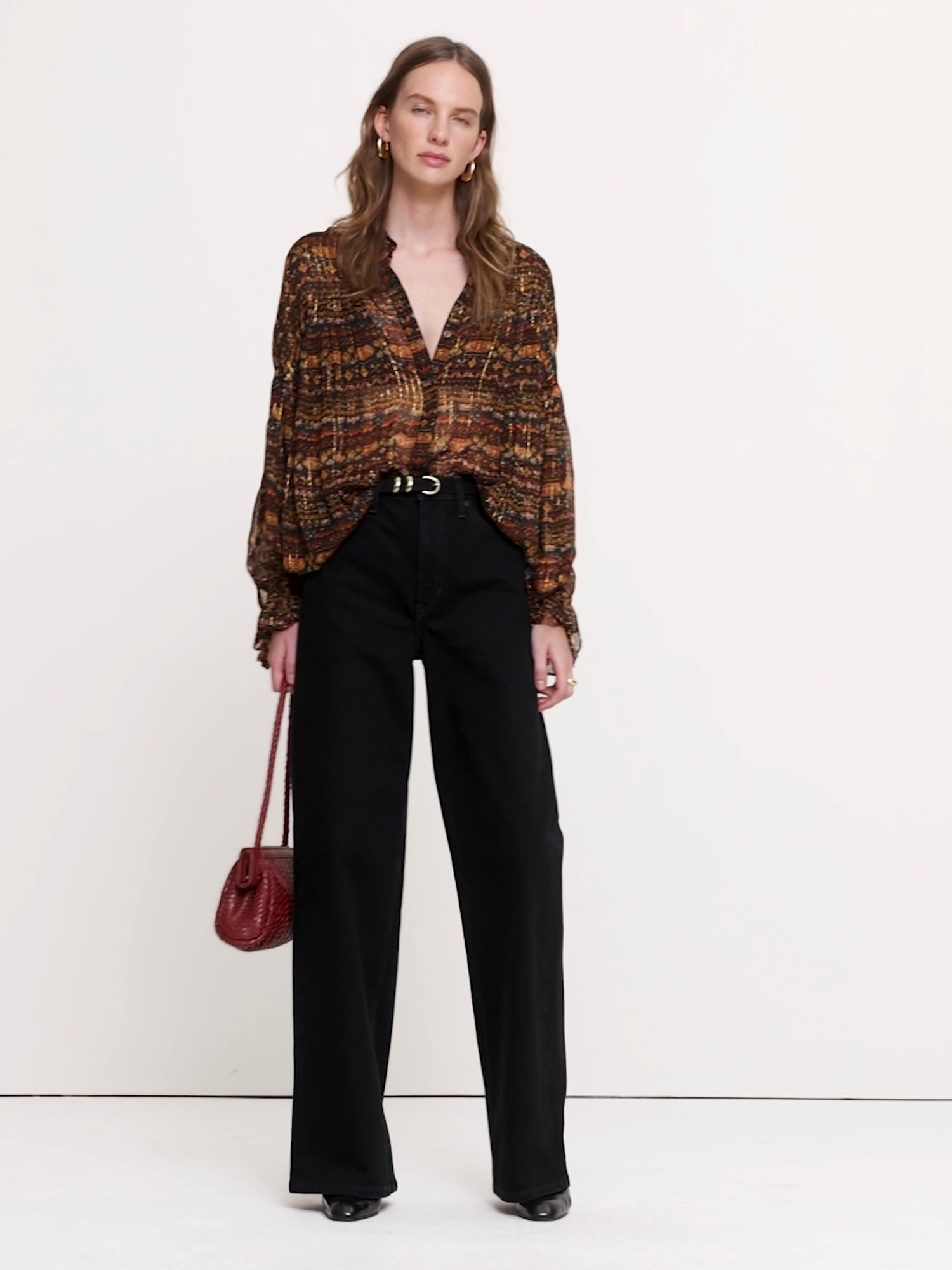 Женская блузка Banana Republic Chiffon Balloon-Sleeve Blouse, цвет: Чёрный — фото 6
