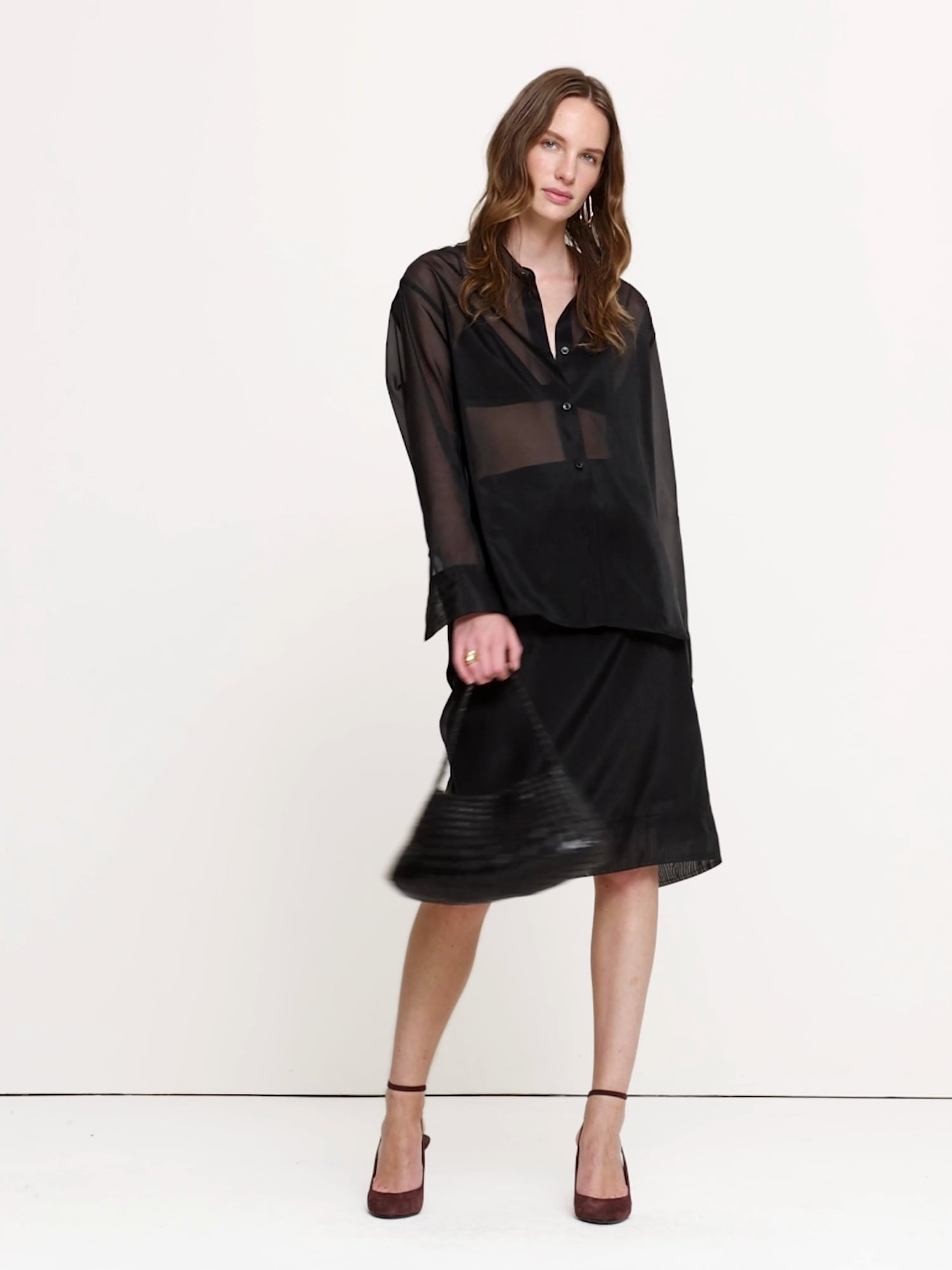 Женская рубашка Banana Republic Organza Tunic, цвет: Чёрный — фото 6