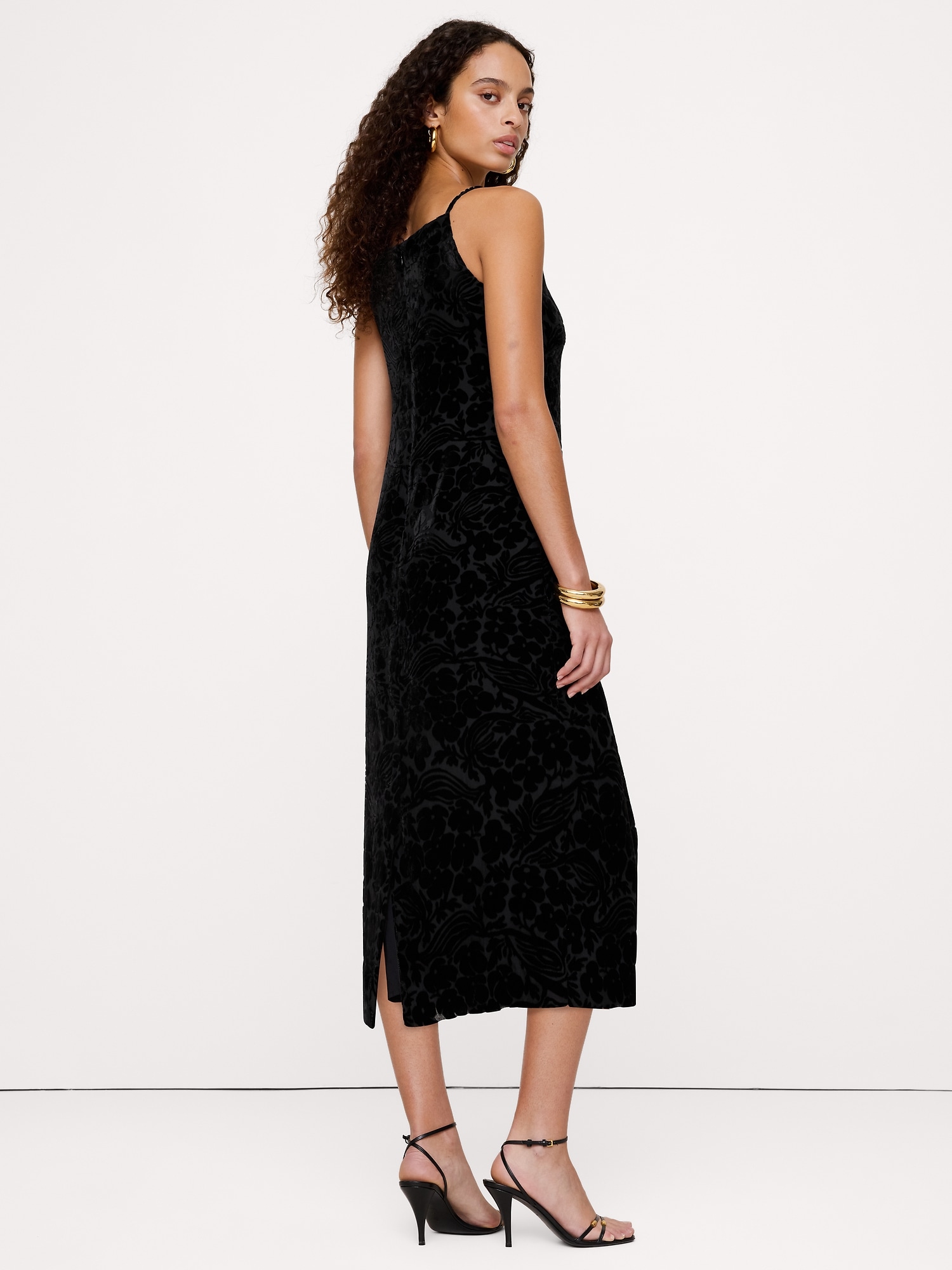 Burnout Velvet Square-Neck Midi Dress
