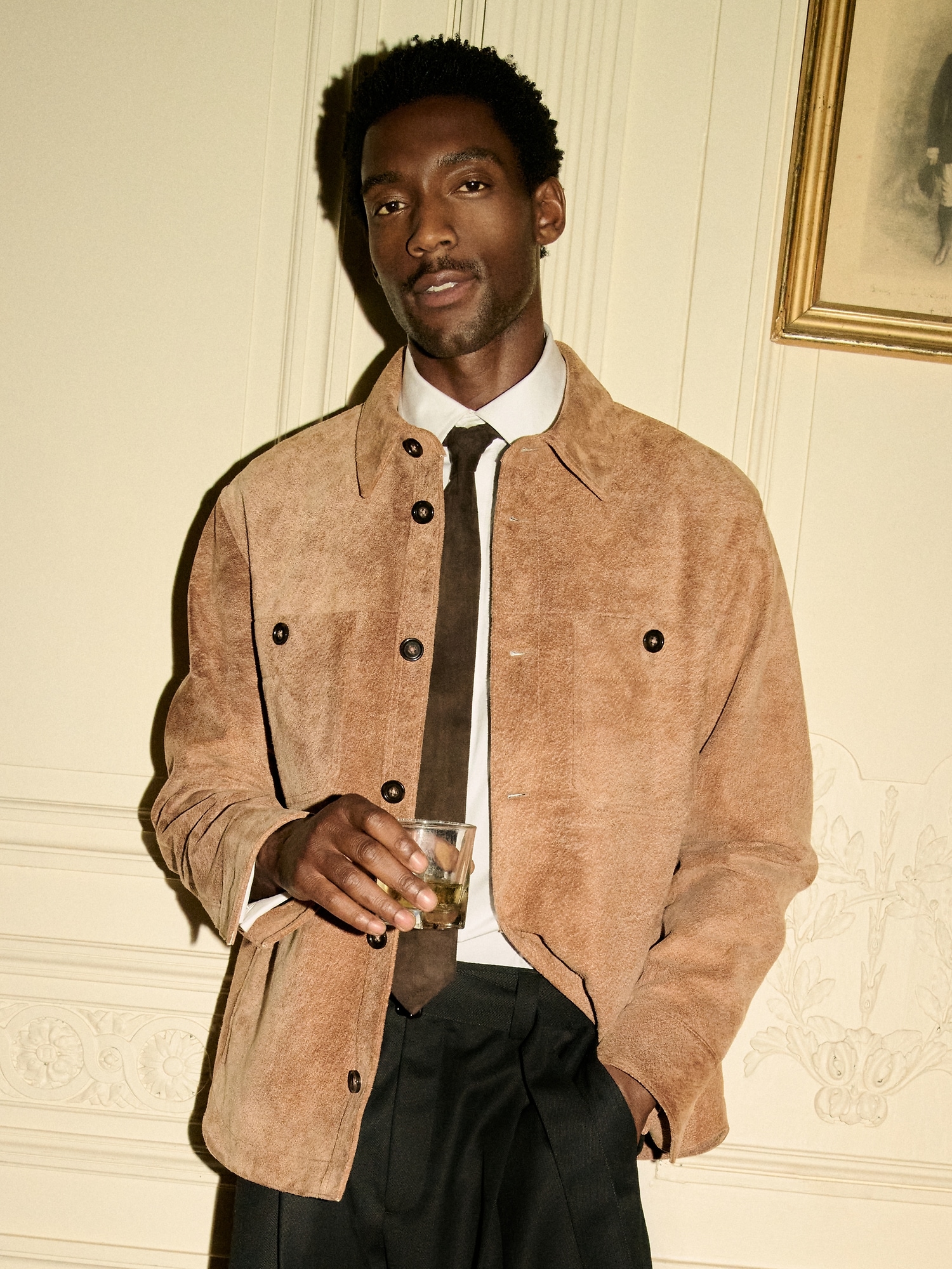 Relaxed Textured Suede Shirt Jacket