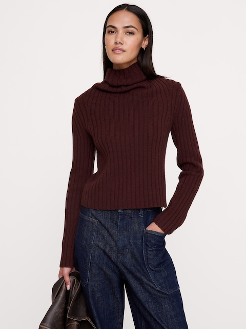 Wool-Cotton Drape-Neck Sweater