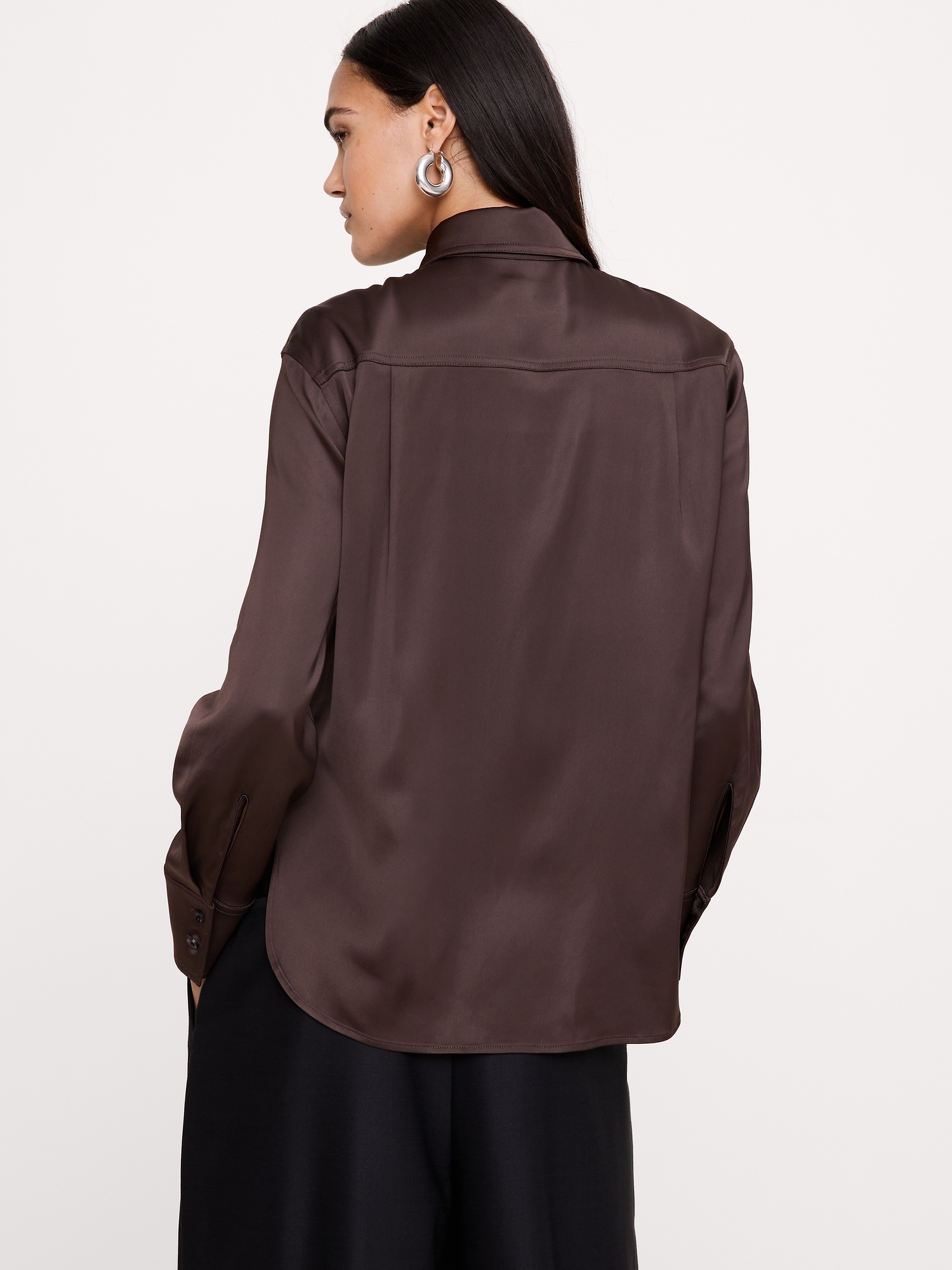Женская рубашка Banana Republic Stretch-Satin, цвет: Тёмный дубовый коричневый — фото 2