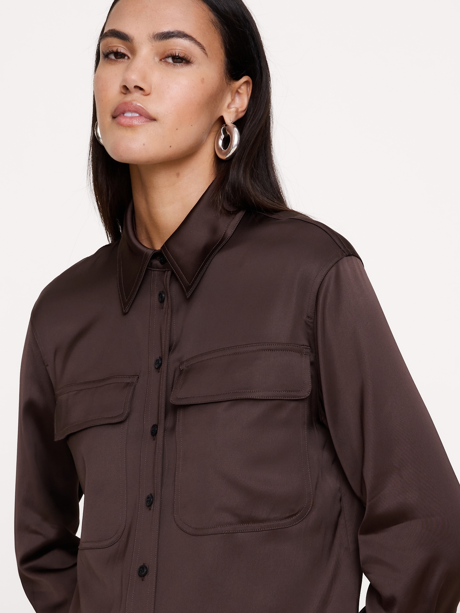 Женская рубашка Banana Republic Stretch-Satin, цвет: Тёмный дубовый коричневый — фото 3