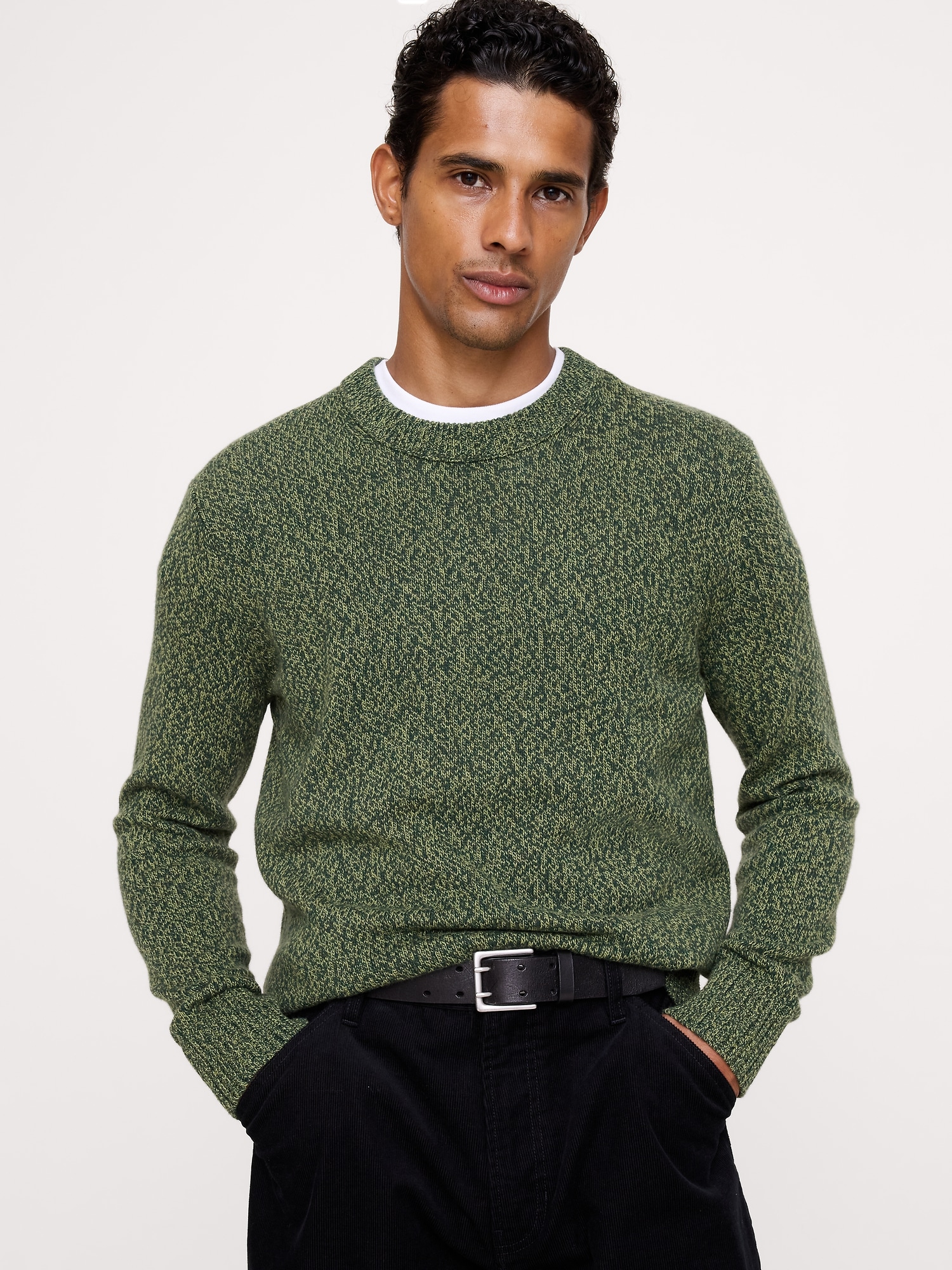 Marled Italian Cotton-Cashmere Crew-Neck Sweater