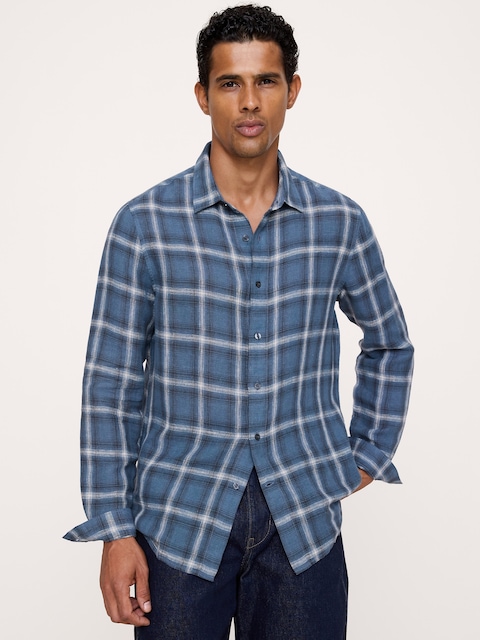 Standard-Fit Plaid Linen-Cotton Shirt