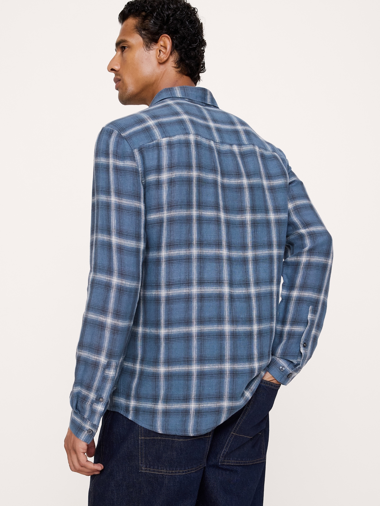 Standard-Fit Plaid Linen-Cotton Shirt
