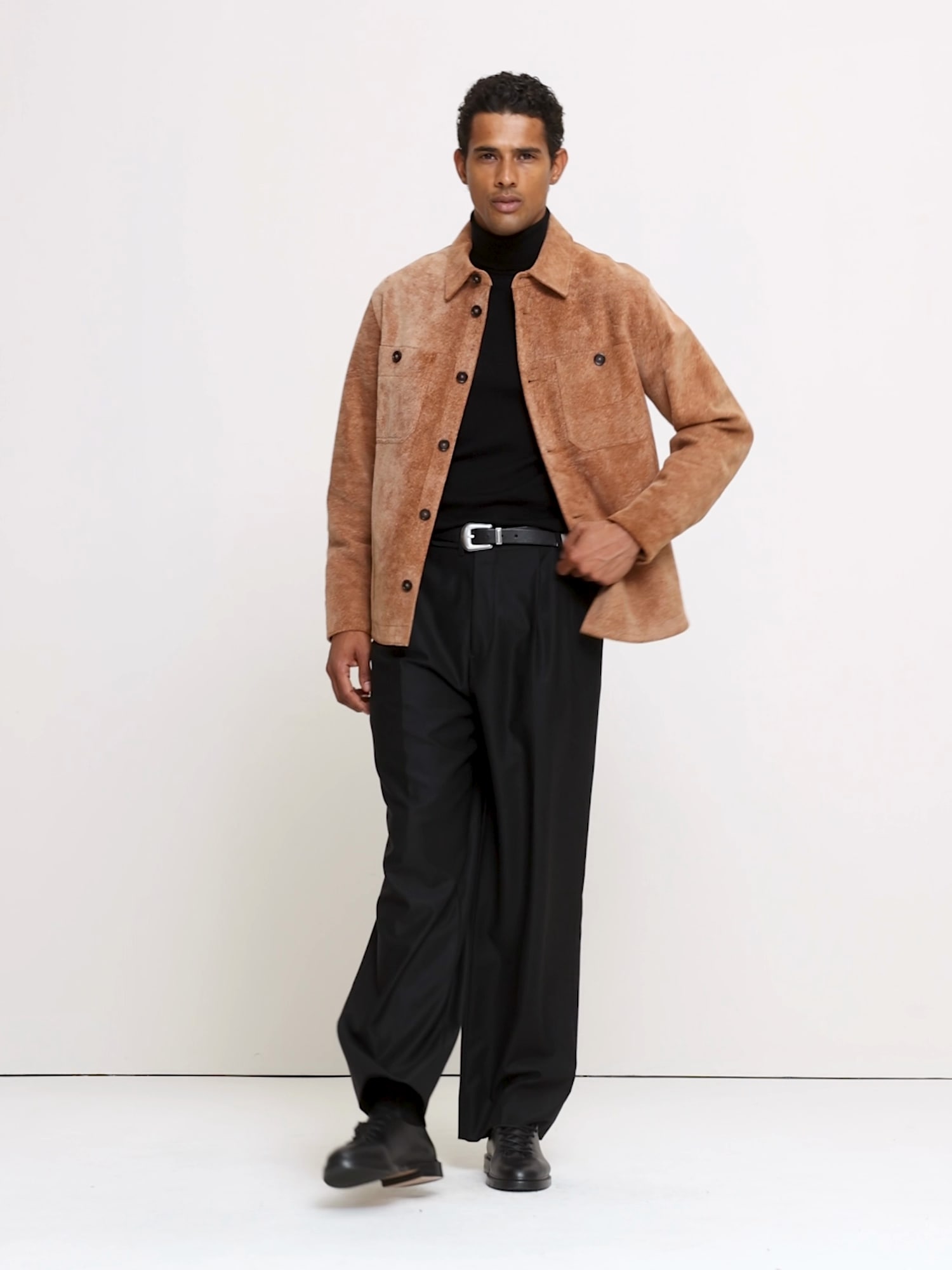 Relaxed Textured Suede Shirt Jacket