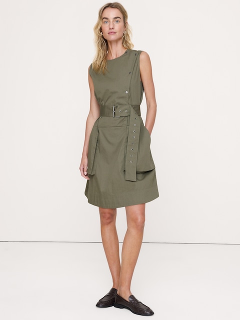 Stretch-Cotton Utility Mini Dress