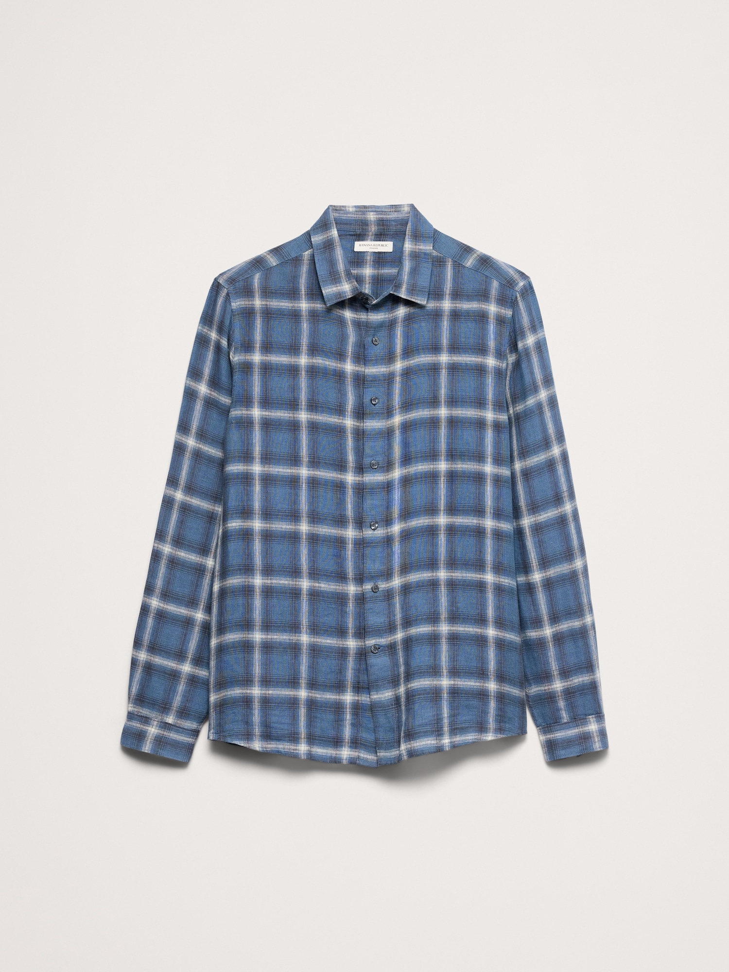 Standard-Fit Plaid Linen-Cotton Shirt