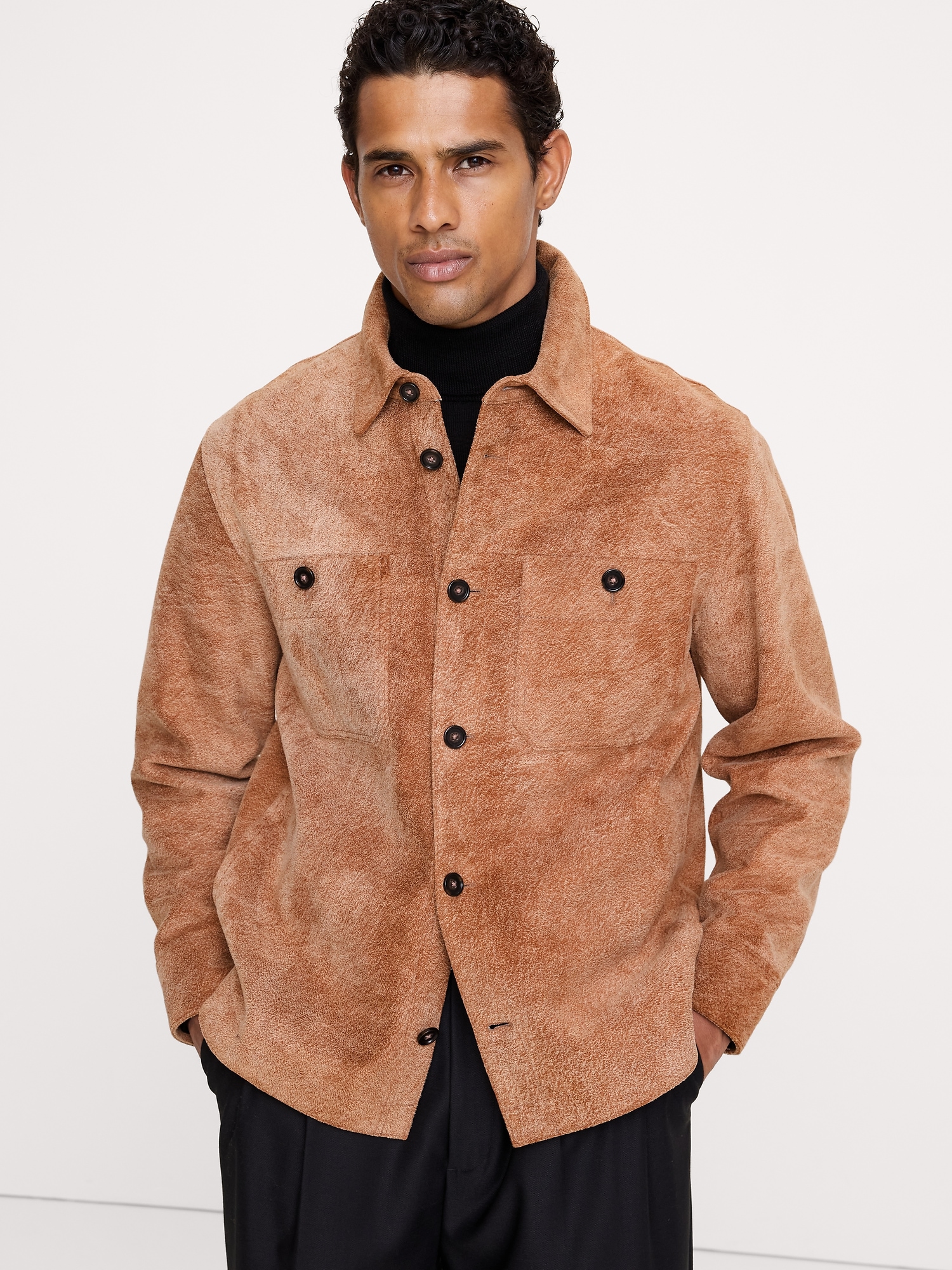 Relaxed Textured Suede Shirt Jacket