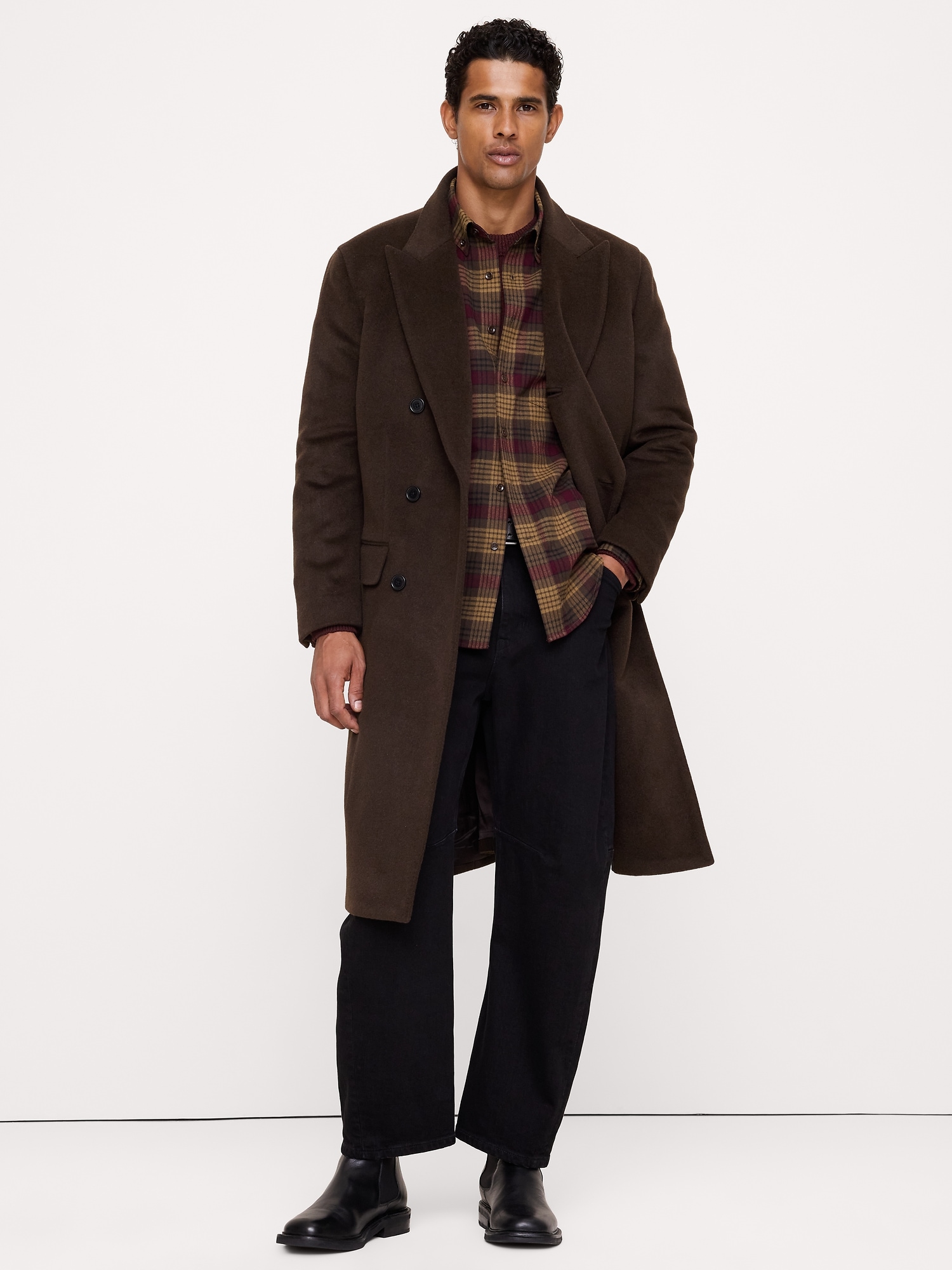 Мужская рубашка Banana Republic Relaxed-Fit Wool-Blend Plaid Overshirt, цвет: Разноцветный клетчатый — фото 3