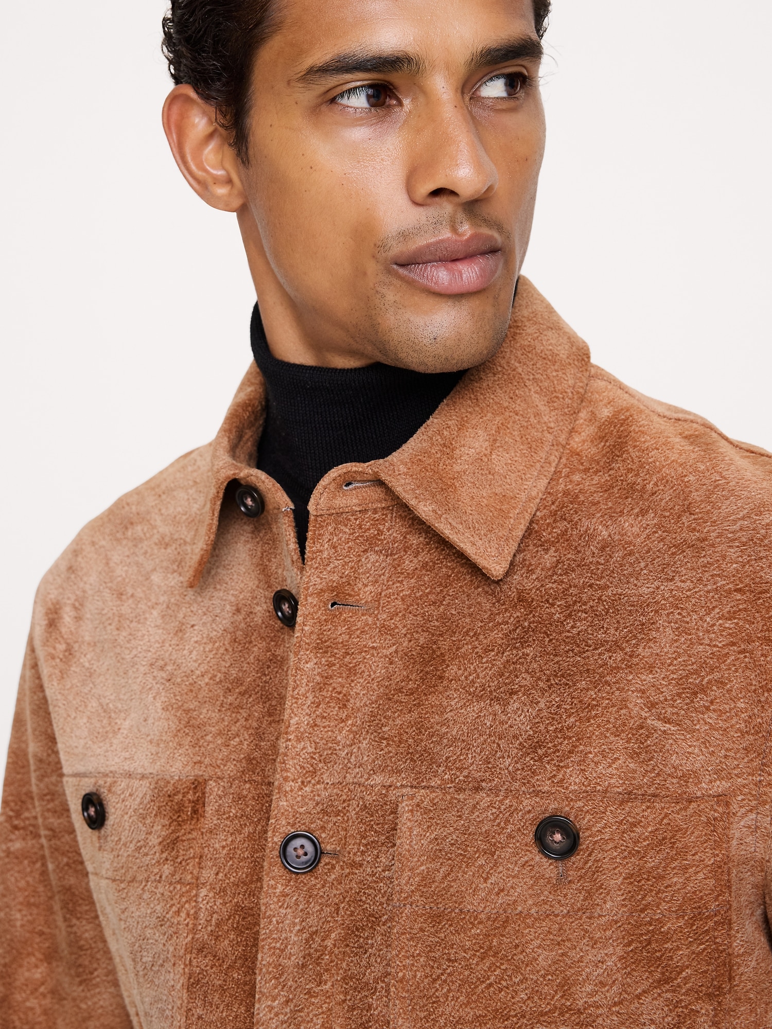 Relaxed Textured Suede Shirt Jacket