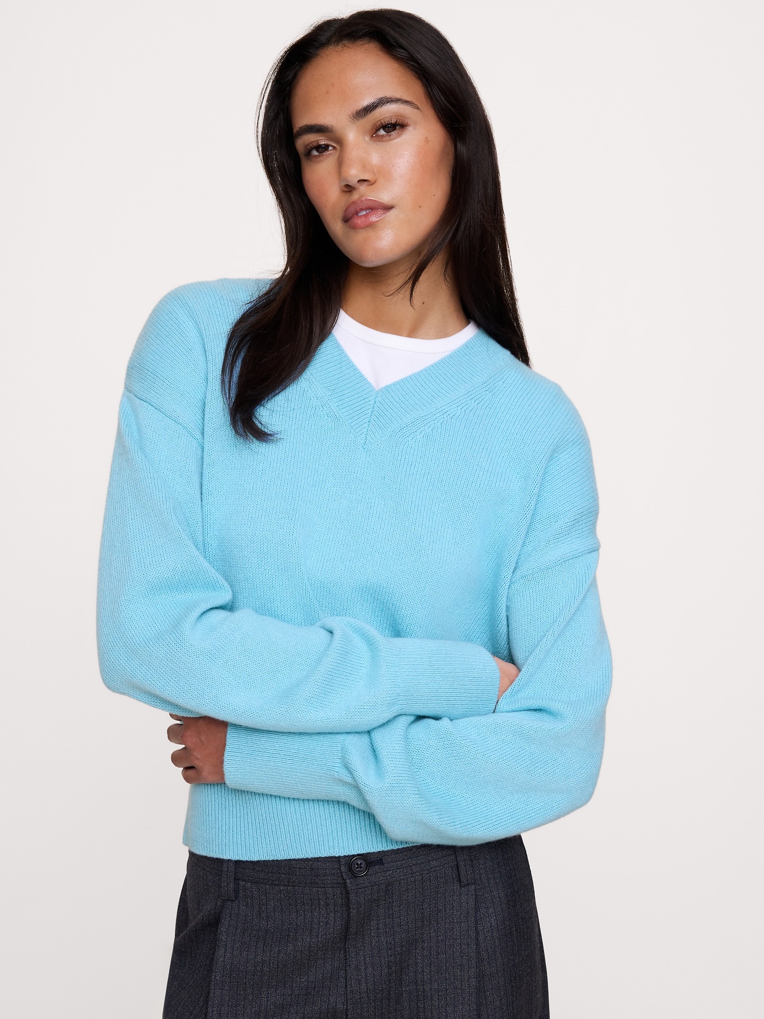 Женский свитер Banana Republic Oversized Italian Cotton-Cashmere, цвет: Синий — фото 3