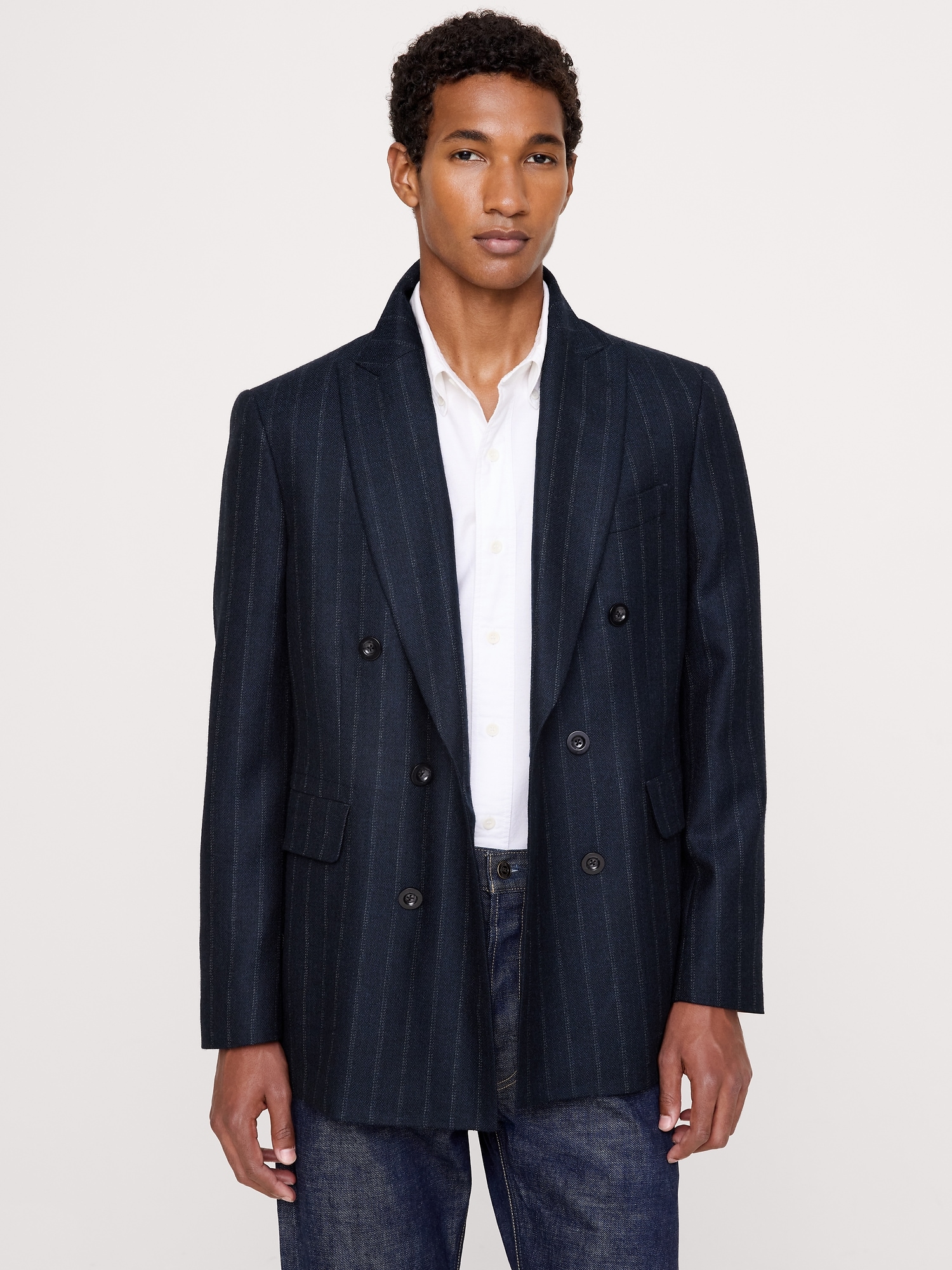 Мужской пиджак Banana Republic Wool Herringbone Sport Coat, цвет: Тёмно-синий