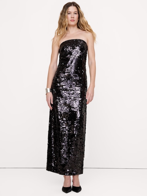 Strapless Sequin Midi Dress