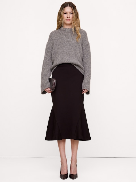 Paneled Ponte Pull-On Midi Skirt