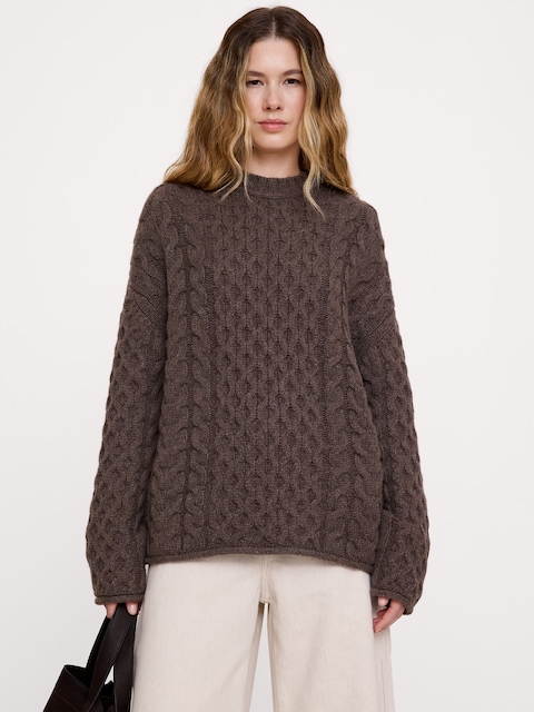 Italian Merino-Blend Cable Tunic Sweater