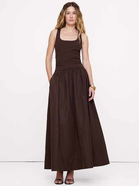 Jersey + Taffeta Halter Maxi Dress