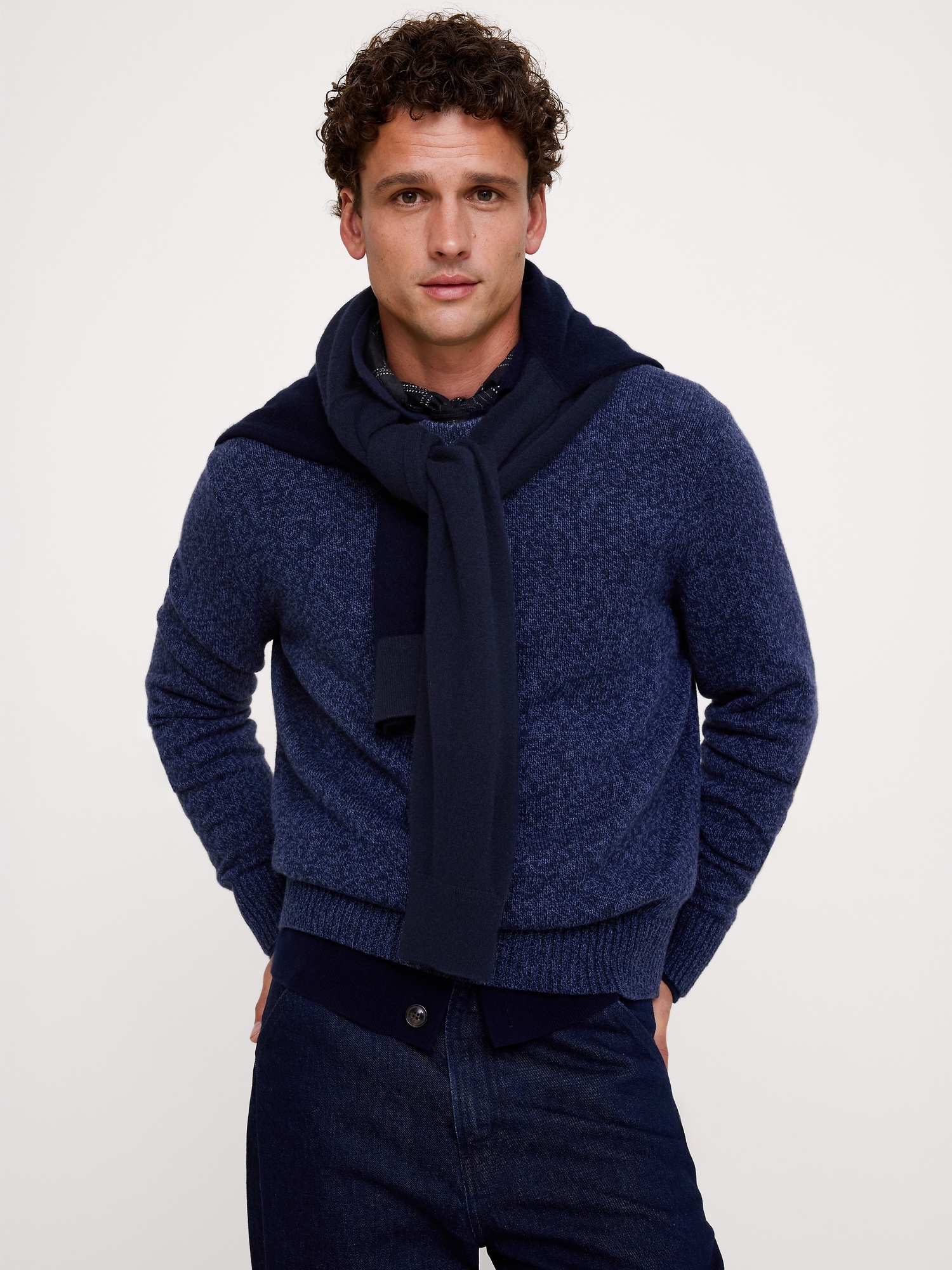 Marled Italian Cotton-Cashmere Crew-Neck Sweater