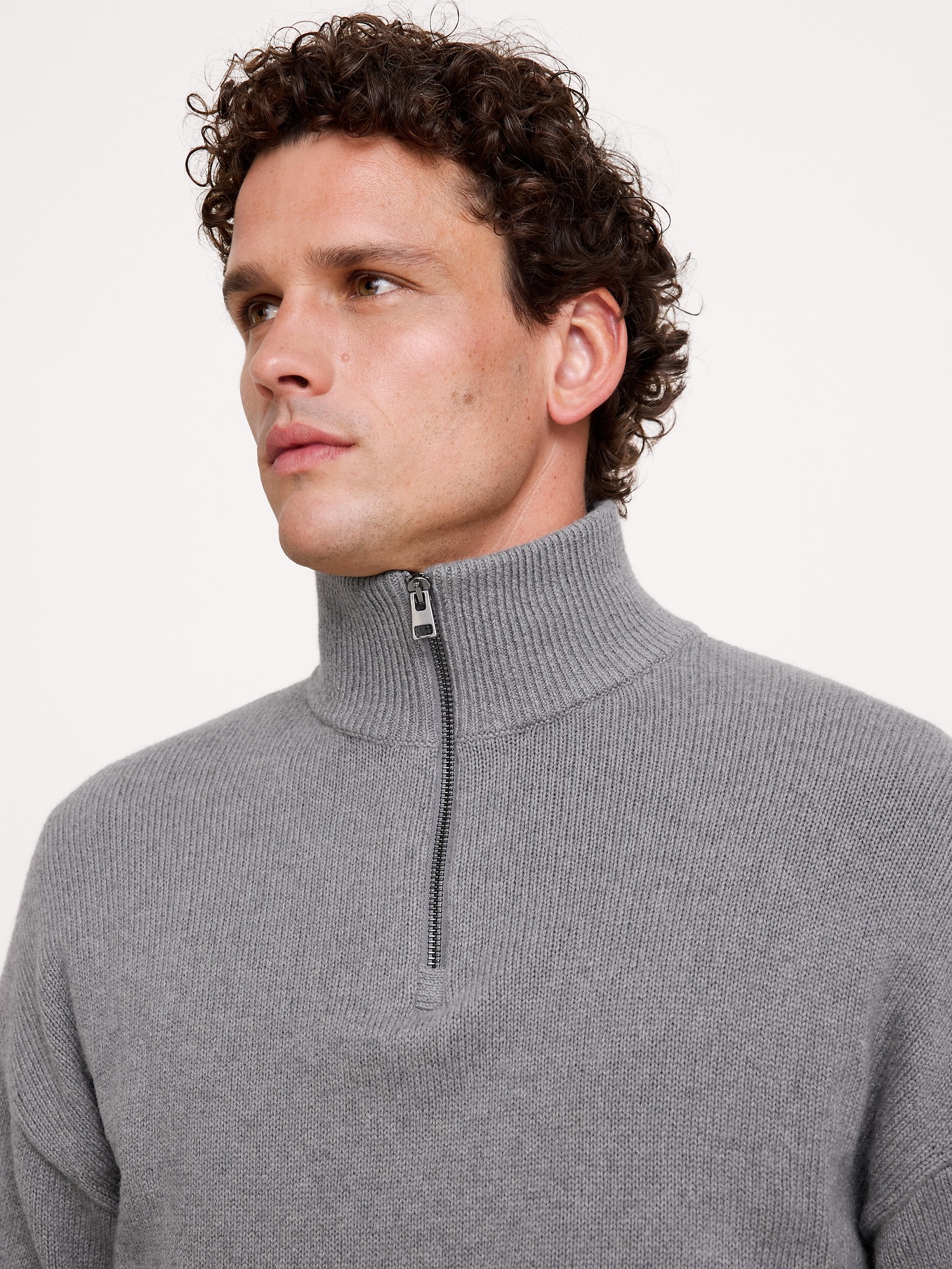 Мужской свитер Banana Republic Italian Cotton-Cashmere Quarter-Zip, цвет: Серый — фото 2