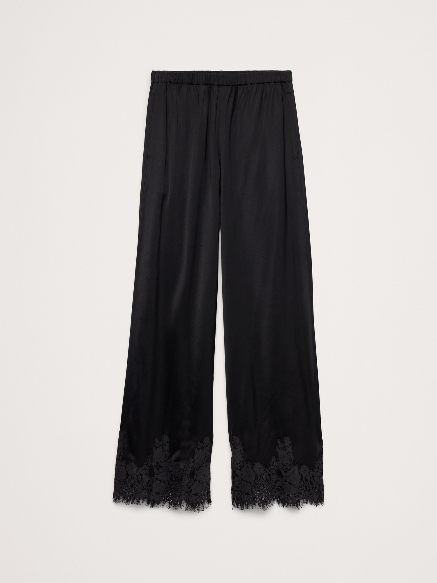 Женские брюки Banana Republic Stretch-Satin Lace-Trim Pull-On Pant, цвет: Чёрный — фото 5