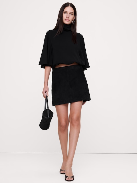 Georgette Ruched Mock-Neck Cropped Top
