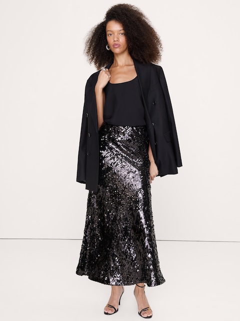Bias-Cut Sequin Maxi Skirt